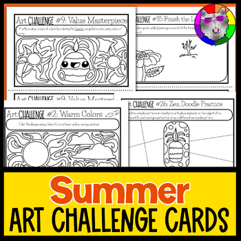 Preview of Summer Art Lesson Challenge Cards, 40 Drawing Prompts and Art Activities