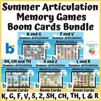 Preview of Summer Articulation Memory Matching Games Boom Cards™ Bundle Speech Therapy