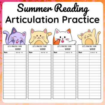 Preview of Summer Articulation Practice Cat Themed Bookmark Set of 12