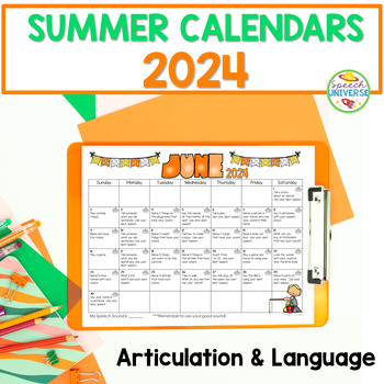Preview of Summer Articulation and Language Homework Calendars 2024 for Speech Therapy