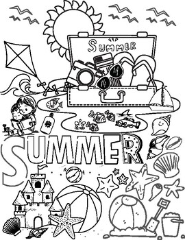 Preview of Summer At the Beach Coloring Sheet End of Year Fun!