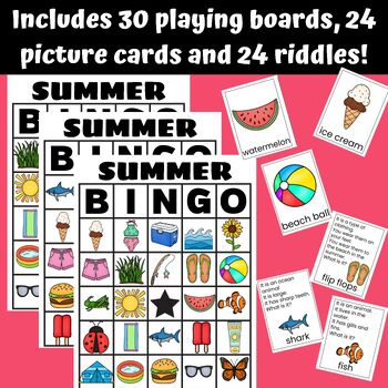 Summer BINGO Inferencing Riddles Speech Therapy Printable Language Activity