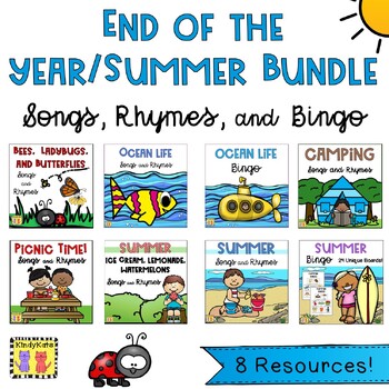 Preview of End of the Year/Summer Circle Time Songs, Rhymes + Bingo Bundle, PreK, K, 1st