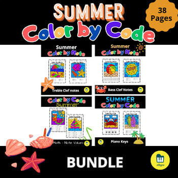 Preview of Summer BUNDLE - Color by Code - Music Worksheets