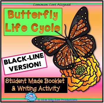 Preview of Summer BUTTERFLY LIFE CYCLE Booklet & Writing Activity! Black-line Version