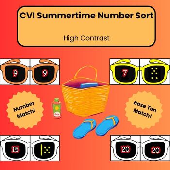 Preview of Summer Base Ten Number Matchup Numbers 1-20: CVI, Low Vision, High Contrast