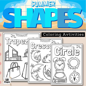 Preview of Summer Basic Shapes in Coloring Book Worksheets for Pre-K and Kindergarten