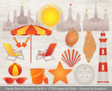 Summer Beach Clipart, "A Day At The Beach" Clip Art Illustrations