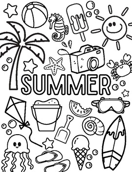 Summer Beach Coloring Page by Kailie Shiohama | TPT