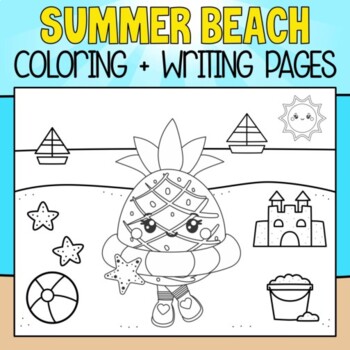 Summer Beach Coloring Pages + Summer Writing Papers by Piggy Goes to School