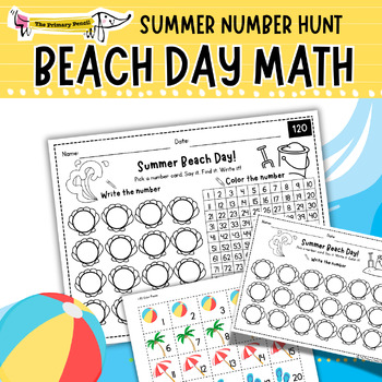 Preview of Summer Beach Day Number Chart Hunt! | End of Year Math Game & Counting Center