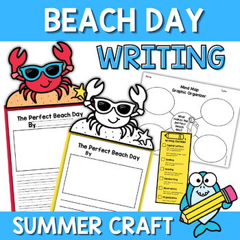 Preview of Summer Beach Day Writing Craft Project Prompt End of Year Activity Center