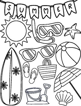 Summer Beach Essentials Coloring Page by MissScott MissScott | TPT