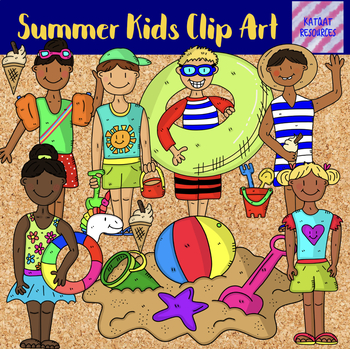 Preview of Summer Beach Kids Clip Art