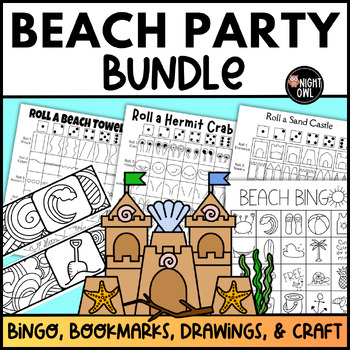 Preview of Beach Day Activities Bundle BINGO, Bookmarks, Roll & Draws, & Sand Castle Craft
