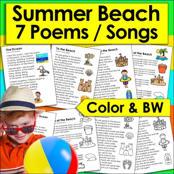 Preview of Summer Beach Poems / Songs Color and B/W To Color - Summer School