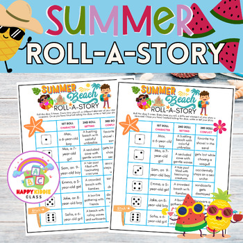 Preview of Summer Beach  Roll & Write Story, Summer Creative Writing Centers Activity