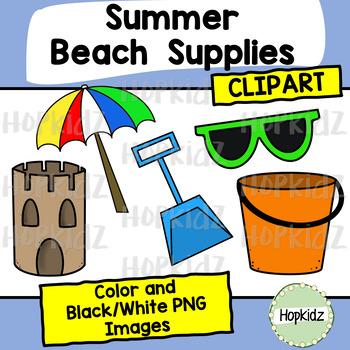 Preview of Summer Beach Supplies Clipart, Vacation, Beach, Umbrella, End of Year, Sand
