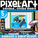 Summer Beach Theme Pixel Art Math Addition and Subtraction