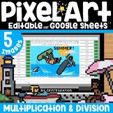 Summer Beach Theme Pixel Art Multiplication and Division B