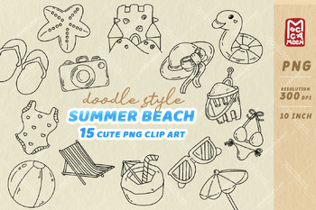 Preview of Summer Beach Time to travel Doodle Line Art PNG FILEs