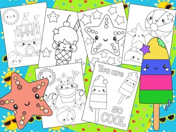 Preview of Summer Beach and Birthday Party Coloring Pages 