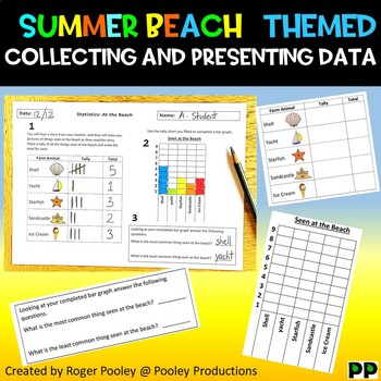 Preview of Summer Beach themed Collecting and Presenting Data Grades 1-3 No Prep