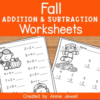 Preview of Fall Beginning Addition and Subtraction Worksheets Kindergarten & 1st Grade