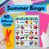 Summer Bingo 60 Card Set for End of Year, Rainy Days & Sum