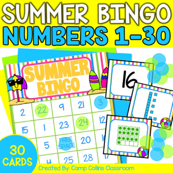 Preview of Summer Number Bingo Cards | Place Value | Ten Frame | 1-30 | Math Activities