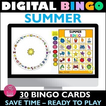 Preview of Summer Bingo Game No Prep Digital Google Classroom Activities Computer Last Week
