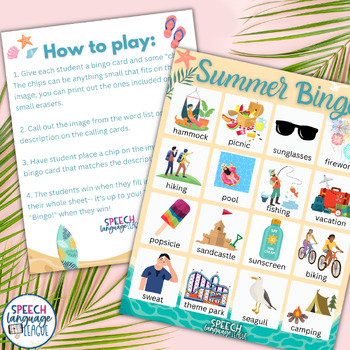 Summer Bingo Game with Riddle Cards by Speech Language League | TPT