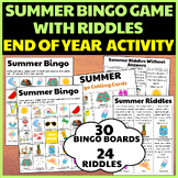 Summer Bingo Game with Riddles End of Year Last Week Day o
