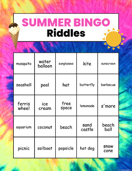 Summer Bingo Riddles Game - End of Year - Last Week of School - Summer Camp