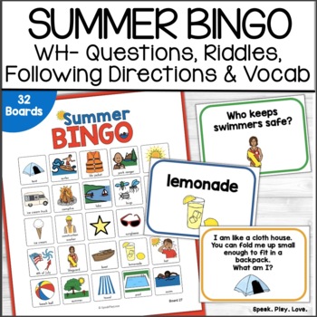 Preview of Summer BINGO - Speech Therapy Game - End of Year - May June July - ESY