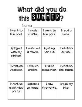 Summer Bingo [What did you do this summer?] | TpT