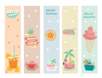 Preview of Summer Bookmarks + stickers  + 12 cards +12 posters _ printable download