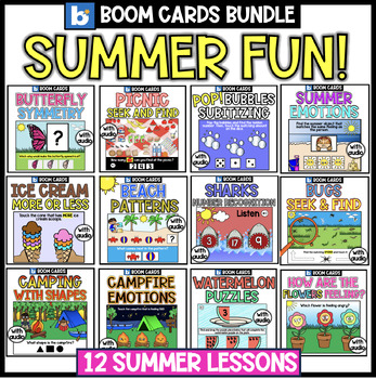 Preview of Summer Boom Cards Activities Pre-K | Campfires & Camping | Ice Cream | Beach