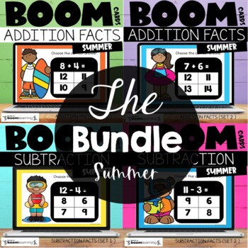 Preview of Summer Boom Cards™ Addition Subtraction Facts to 20 Bundle for 1st and 2nd Grade