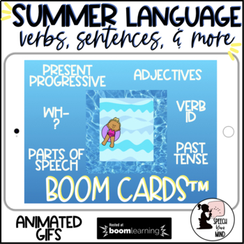 Preview of Summer Language Boom Cards™ in GIFS | Summer Verbs | Summer Parts of Speech