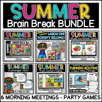 Preview of Summer Brain Breaks & Morning Meetings Activities BUNDLE
