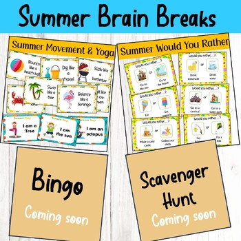 Summer Brain Breaks, Summer BINGO, Summer Fun Friday GAMES, Movement Cards