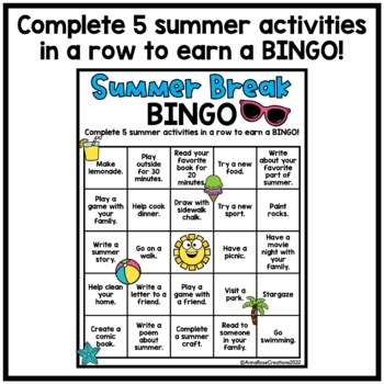 Summer Break Bingo Sheet by Anna Rose Creations | TPT