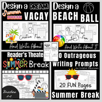 Preview of Summer Break Bundle Readers Theater, Writing Prompts, Design a Beach Ball & More
