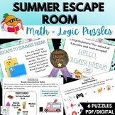 Summer Break Escape Room- End of Year- Math and Logic Puzz