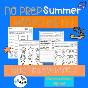 Preview of Summer Activities Kindergarten  Worksheets: Common Core Aligned (NO PREP)