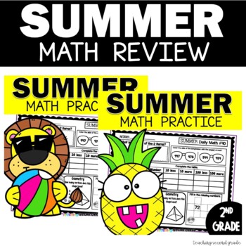 Preview of Summer Break Math Packets - 1st and 2nd Grade Worksheets June July Review Slide