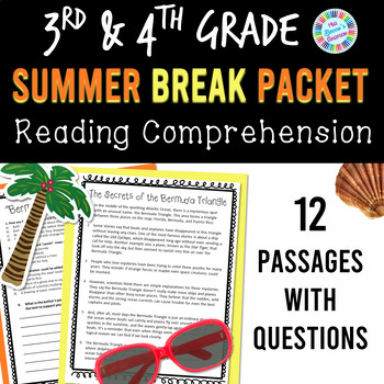 Preview of Summer Break Packet Reading Comprehension Passages & Questions 3rd & 4th Grade