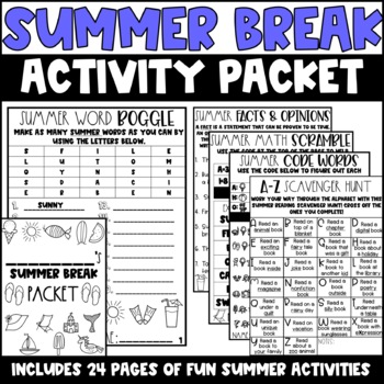 Preview of Summer Break Packet | Summer Themed Worksheets | Brain Teasers | No Prep