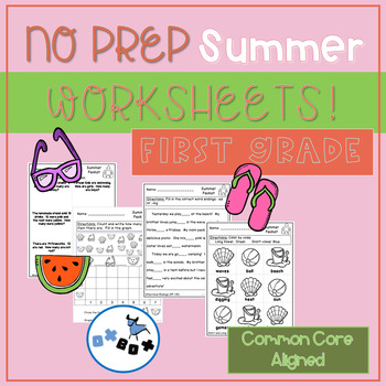 Preview of Summer Activities and Worksheets First Grade: Common Core Aligned (NO PREP)